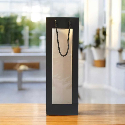 Premium Single Wine Bottle Gift Bags with Clear Window-Black 6978023900086Black