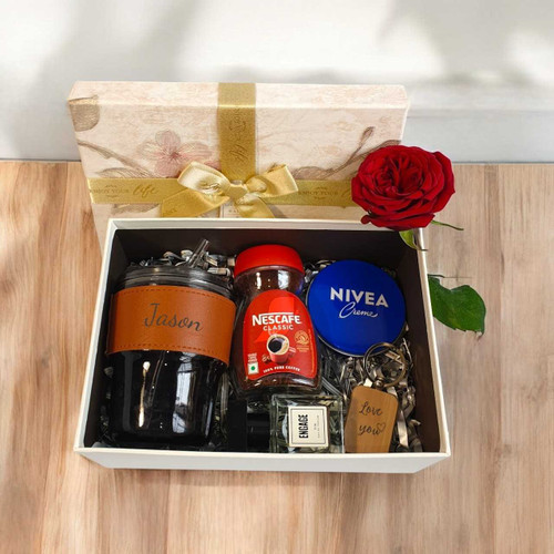 Cozy Gift Box with Personalized Glass Sipper & Keyring for Him JNK-6345