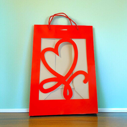 Red Paper Gift Bag with Heart Cut-Out Design PKG-BG-27