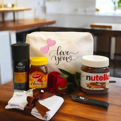 Daily Essentials & Snacks Gift Set for Him with Personalised Keyring SK-1657