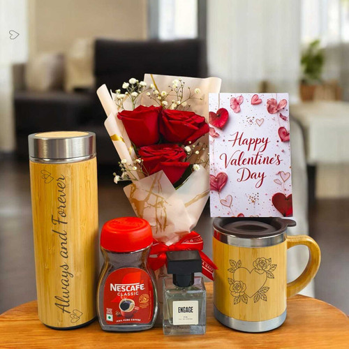 Love Brew Bamboo Coffee Hamper with Roses & Fragrance SPM-523