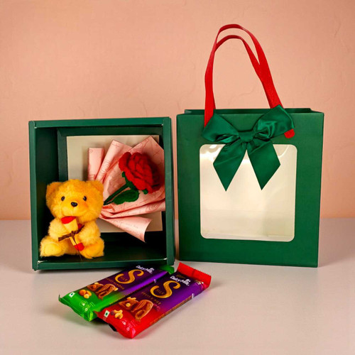 Cute Teddy Keyring & Crochet Rose Treat Bag SPM-537
