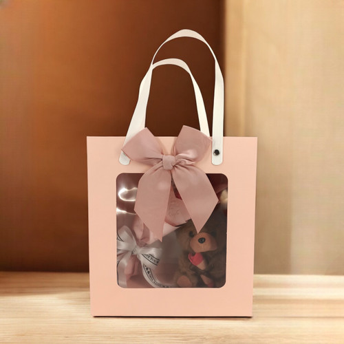 Cheerful Crochet Tulip & Treats Gift Bag With Teddy Keyring