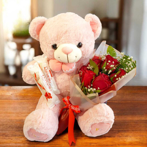 Sweetheart Teddy, Roses Bouquet & Raffaello Combo BPL-927