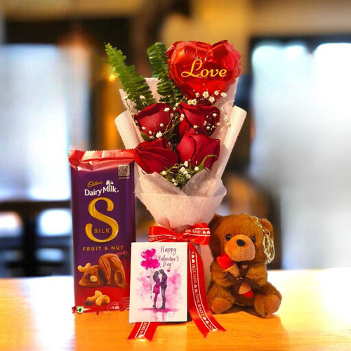 Valentine’s Love Surprise Set – Roses, Teddy Keychain & Chocolates BPL-931