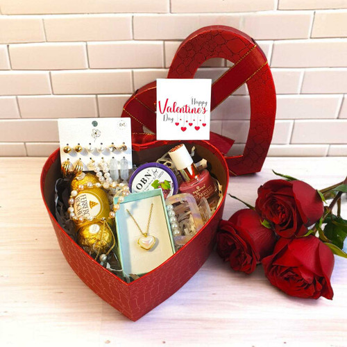 Elegant Valentine Surprise for Her with Roses, Jewellery & Treats SK-1717