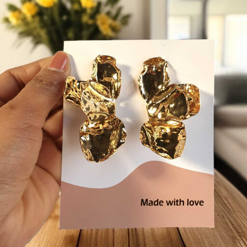Chunky Sculptural Gold Brass Earrings JR-371