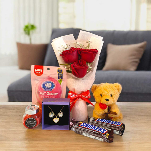 Red Roses, Treats & Timeless Jewelry Gift Set SPM-559