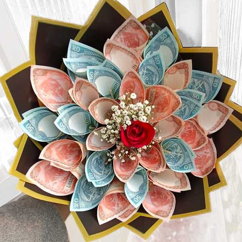 Money Bouquet with Centered Single Red Rose MBQ-2101