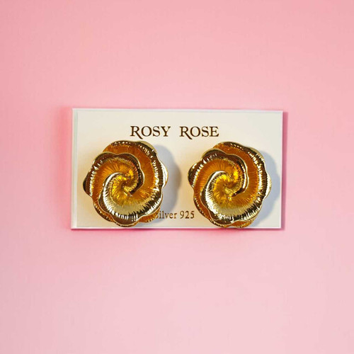 Trendy Rose-Shaped Stud Earrings with Gold-Plated Brass JR-376