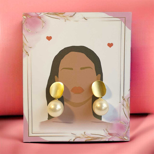 Elegant Champagne Pearl Drop Earrings With Trendy Shell Design JR-331