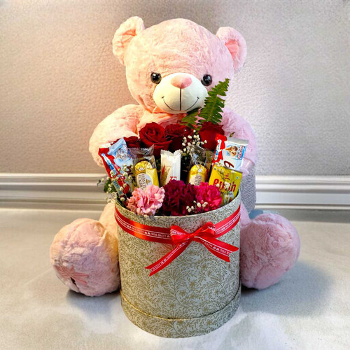 Teddy with Assorted Chocolates & Flowers JNK-6409