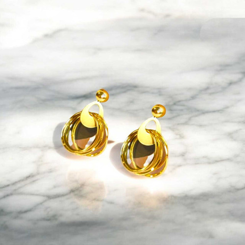 Luxury Gold Drop Earrings with Layered Interlocking Oval Hoops JR-342