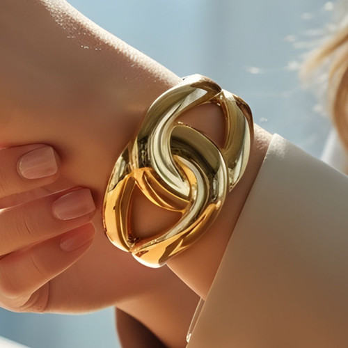 Fancy Chunky Gold-Tone Knot Cuff Bracelet