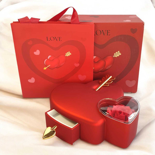 Red Heart Shaped Rose Jewellery Gift Box
