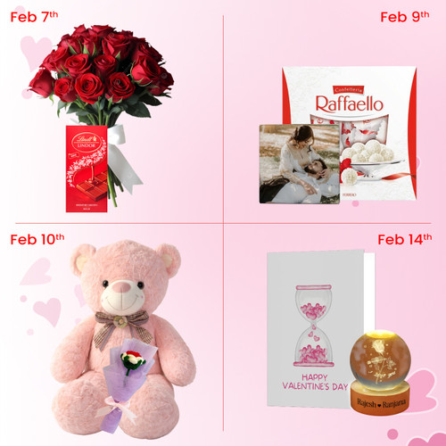 Romantic 4-Day Valentine Hamper – Teddy, Chocolate, Rose & Personalized Gifts