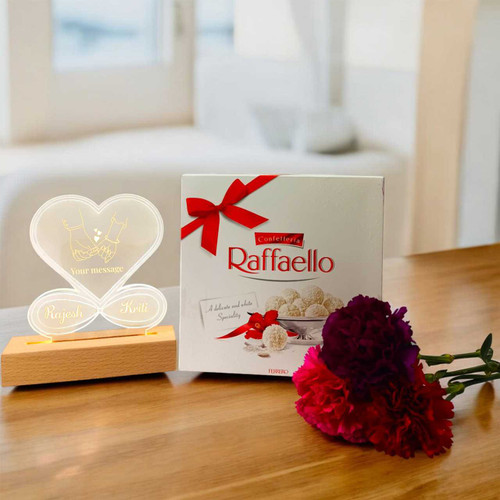 Romantic Personalized LED Heart Lamp Gift Hamper with Chocolates & Flowers SK-1731