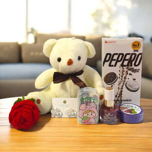 Romantic Gift Hamper for Her with Teddy, Chocolates & Beauty Accessories SK-1733