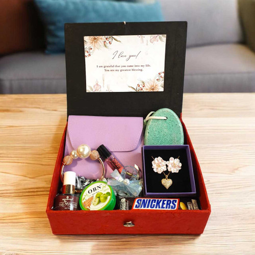 Thoughtful Beauty & Jewelry Gift Box for Her With Bracelet, Sweets & Beauty Accessories SK-1735