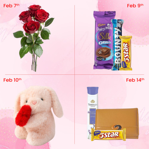 4-Day Valentine Special Roses, Chocolates & Teddy Hamper