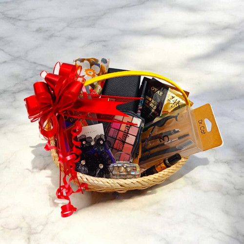 Premium Beauty & Accessories Gift Basket With Sweets & Shawl SK-1758