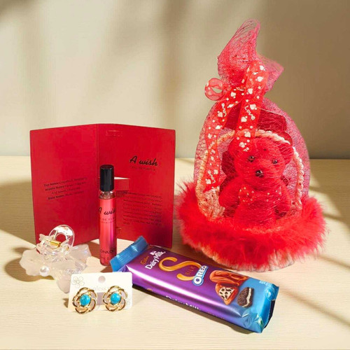 Luxury Gift Set for Her with Teddy, Chocolates, Jewelry & Fragrance SK-1772