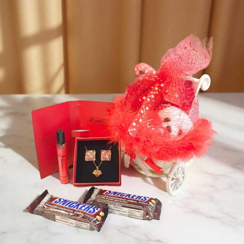 Luxury Gift Set for Her with Teddy, Chocolates & Jewellery SK-1775