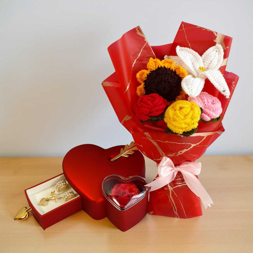 Romantic Jewellery & Crochet Flower Bouquet Gift Set For Her SK-1784