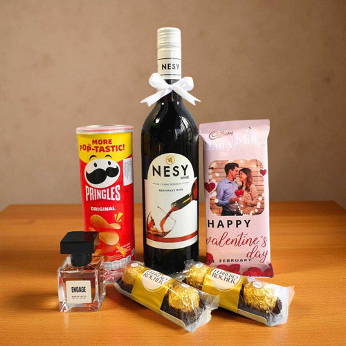 Valentine Delight Wine, Snacks & Perfume For Him BPL-959