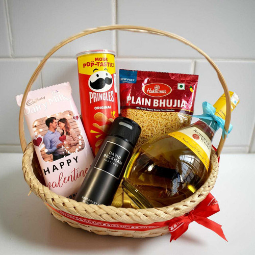 Premium Wine, Snacks & Style Gift Basket For Him BPL-964