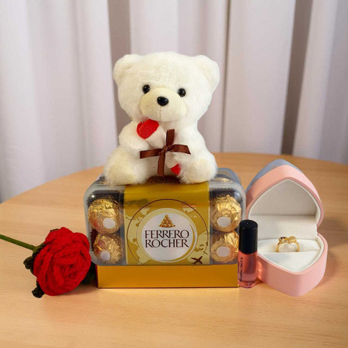 Romantic Gift Set for Her with Teddy, Chocolates, Perfume and Jewelry SK-1796