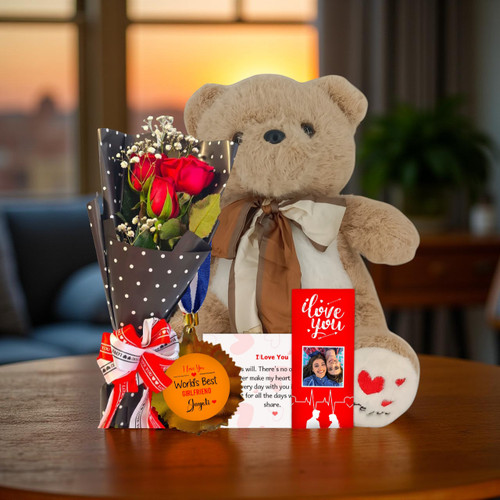 Love Gift Combo with Teddy, Chocolate & Rose Bouquet for Her