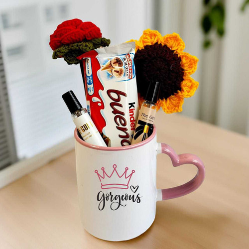 Romantic Mug, Perfume & Crochet Flower Gift Combo for Her JNK-6478