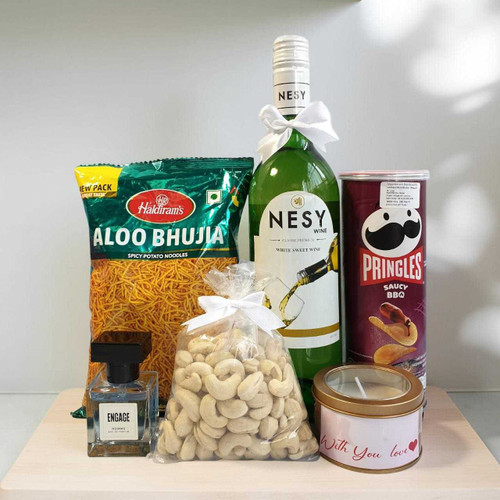 Romantic Candle, Wine, Snacks & Candle Gift Set for Him BPL-973