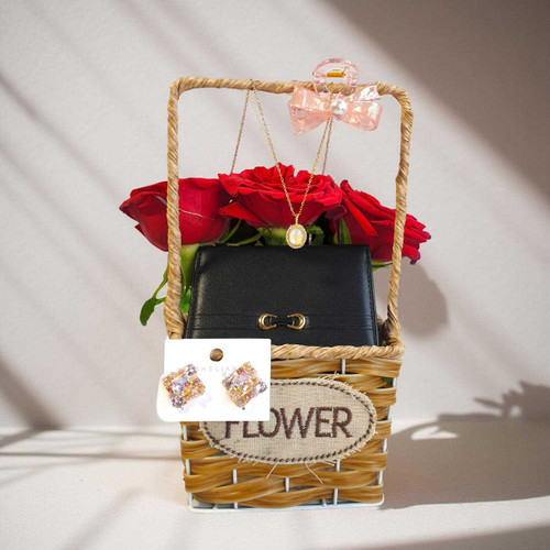 Rose, Wallet & Jewelry Gift Basket for Her SPM-654