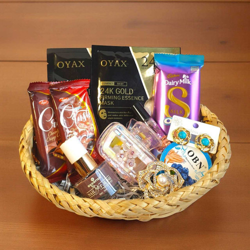 Beauty Cosmetics & Chocolates Basket For Her BPL-990