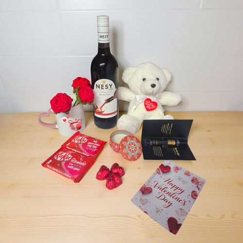 Premium Valentine Gift Set with Wine & Personalized Mug