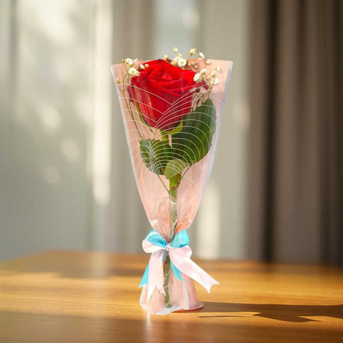 Romantic Single Red Rose Bouquet with Gypsy SK-1843