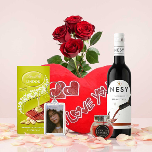 Elegant Love Gift Hamper with Lindt Chocolates, Wine & Roses SPM-659