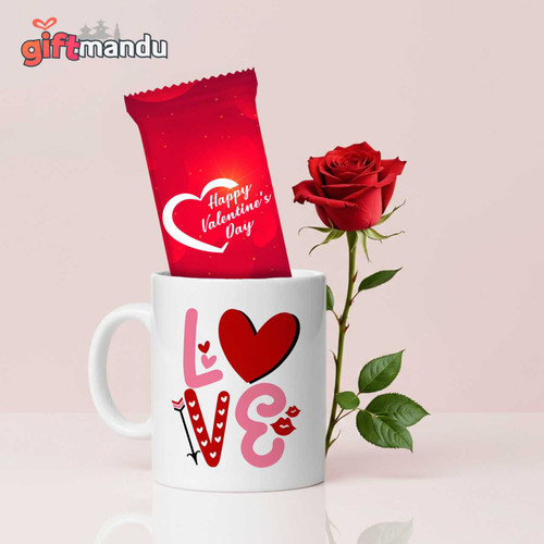 Love-Themed Valentine Gift Mug with Rose & Chocolate SPM-666