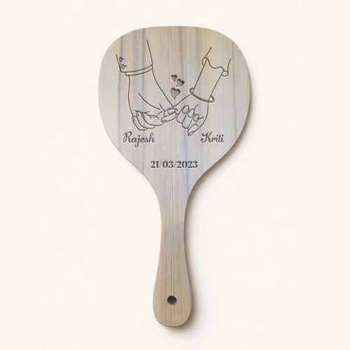 Personalized Wooden Hand Mirror with Couple Names & Date Engraving SPM-667