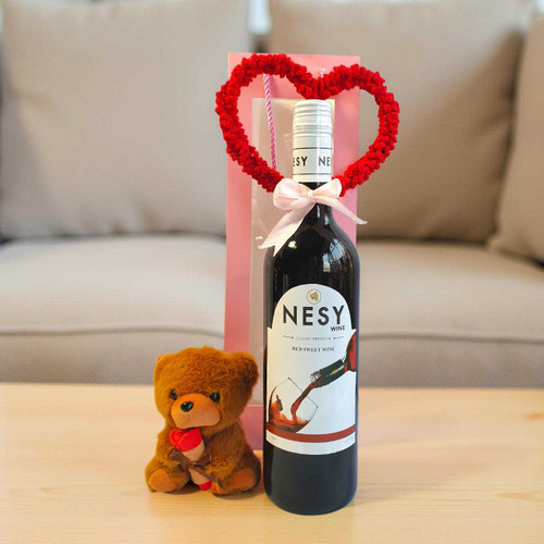 Romantic Love Wine & Teddy Charm Gift Set BPL-1000