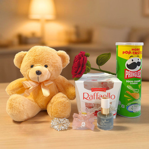 Teddy Gift Combo with  Chocolates & Accessories for Her