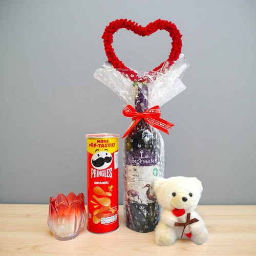Elegant Romance Gift Hamper with Premium Wine, Sweet Treats & Crochet Heart SK-1874