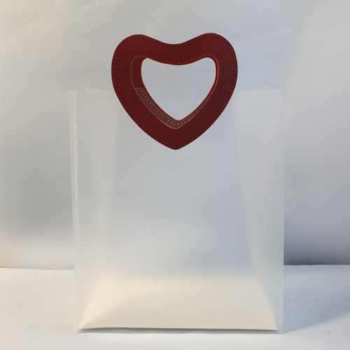 Frosted Transparent Carry Bag with Maroon Heart Handle (2-5 Items)