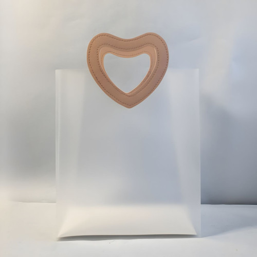 Frosted Transparent Carry Bag with Cream Heart Handle (2-5 Items)