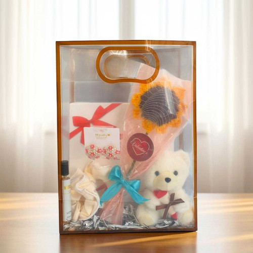 Valentine's Day Gift Bag with Chocolates, Teddy Keychain & Perfume for Her JNK-6560