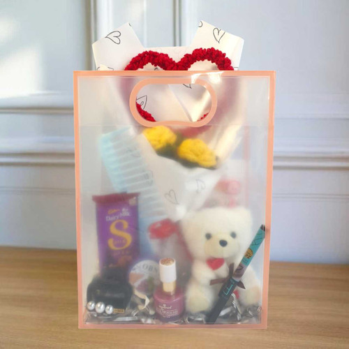 Accessories Gift Bag with Teddy Keychain & Crochet Bouquet for Her JNK-6562