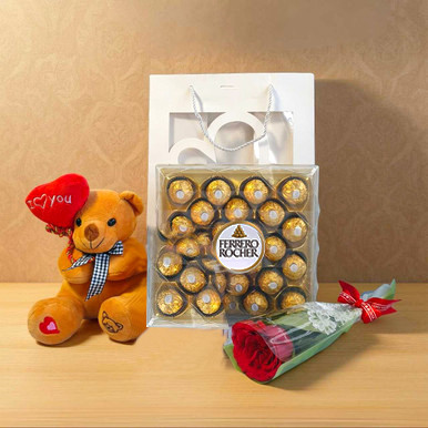 Premium Chocolates, Teddy, Perfume & Rose for Her JNK-6581