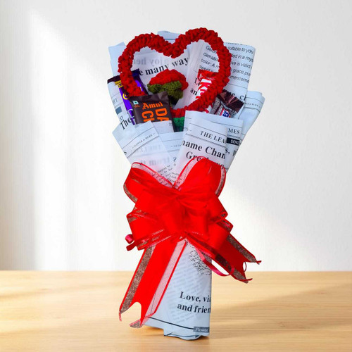 Chocolates & Crochet Flower in a Bouquet JNK-6607